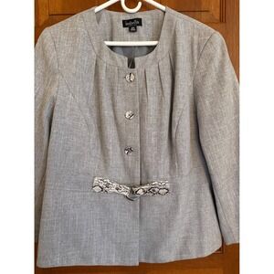 Isabella Suits Blazer Womens 18W Gray Faux-Snakeskin Belted‎ Plus-Sized Jacket